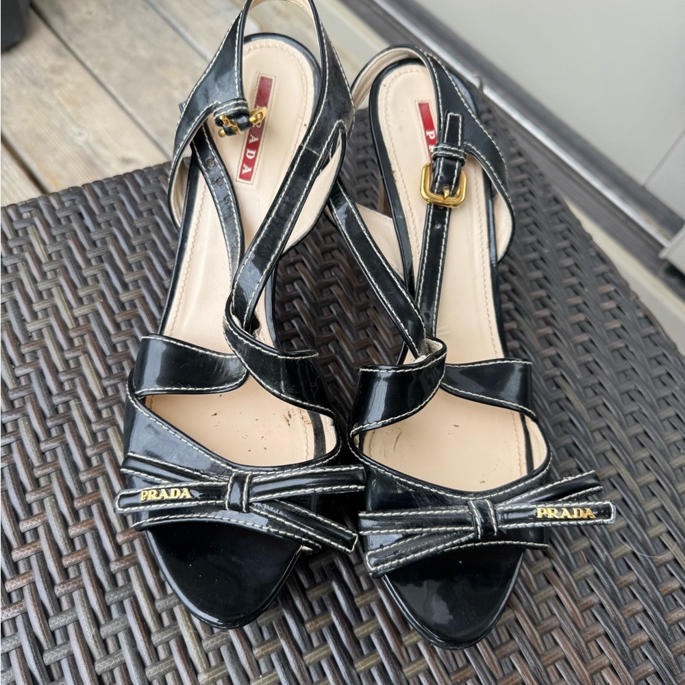 Prada Black Sandals with Gold Buckle size 10